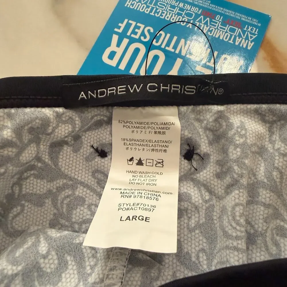 NEW Andrew Christian Chain Lace Bikini Swim Bikini Black White Size Large